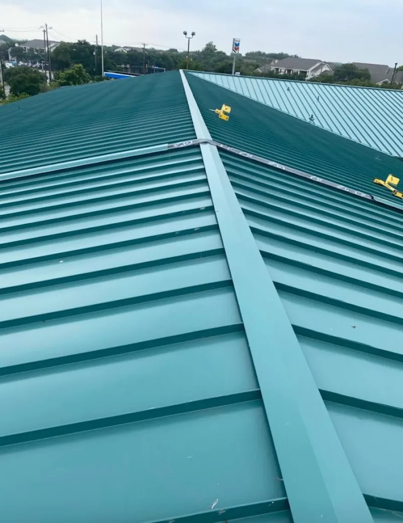 Green commercial metal roof ridge and valley for Metal Roof Repair in Valley Stream